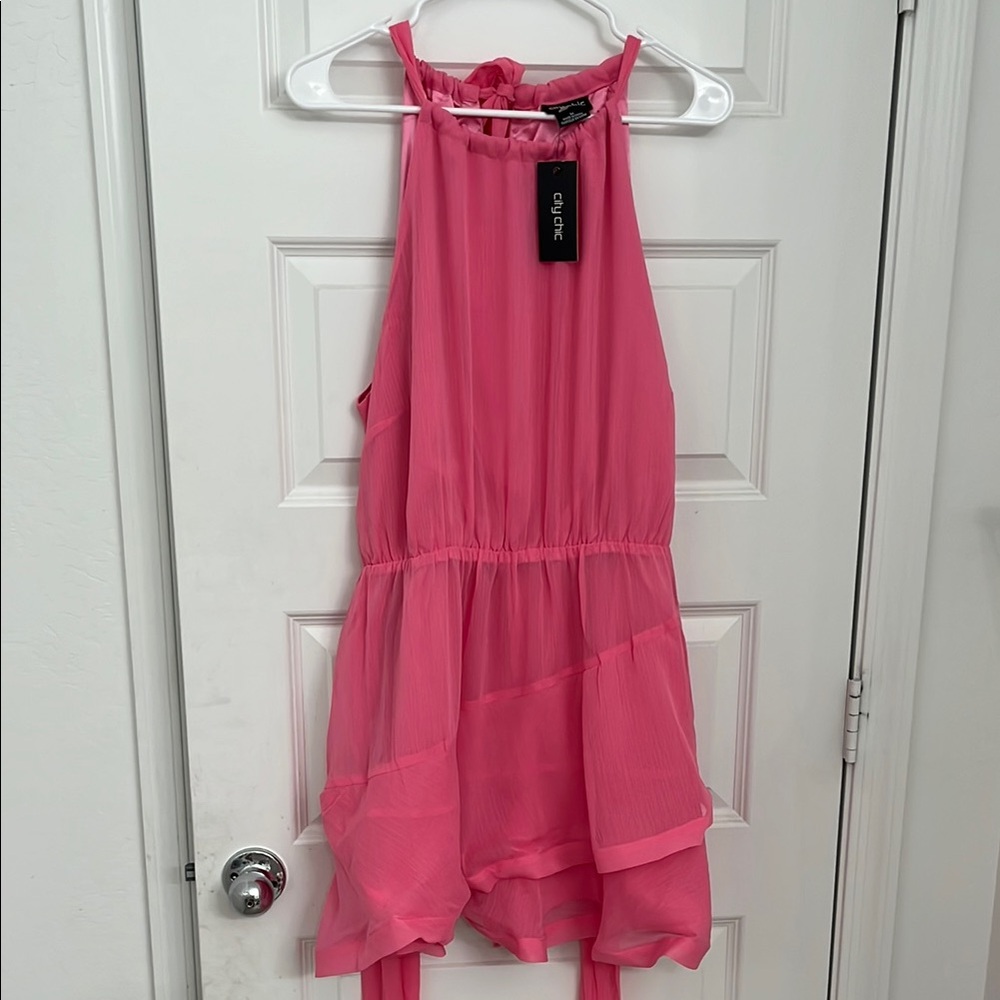 City Chic Vibrant Pink Romper Dress